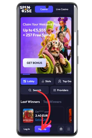 Spinrise Casino sign up button